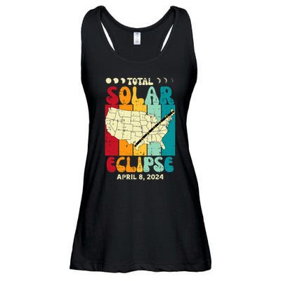 Total Solar Eclipse Usa Map Retro April 8 2024 Ladies Essential Flowy Tank