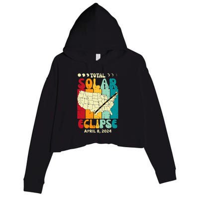 Total Solar Eclipse Usa Map Retro April 8 2024 Crop Fleece Hoodie