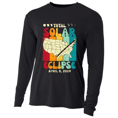 Total Solar Eclipse Usa Map Retro April 8 2024 Cooling Performance Long Sleeve Crew