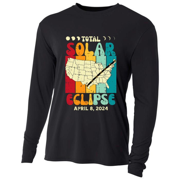 Total Solar Eclipse Usa Map Retro April 8 2024 Cooling Performance Long Sleeve Crew