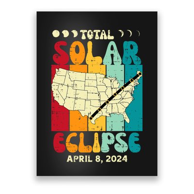 Total Solar Eclipse Usa Map Retro April 8 2024 Poster