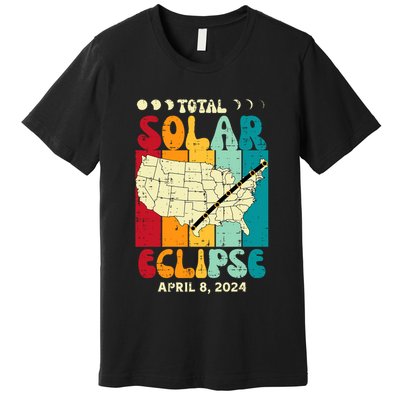 Total Solar Eclipse Usa Map Retro April 8 2024 Premium T-Shirt