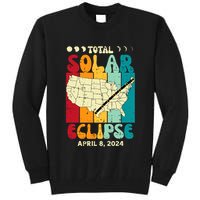 Total Solar Eclipse Usa Map Retro April 8 2024 Tall Sweatshirt