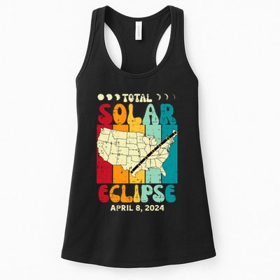 Total Solar Eclipse Usa Map Retro April 8 2024 Womens Tank Top