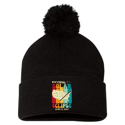 Total Solar Eclipse Usa Map Retro April 8 2024 Pom Pom 12in Knit Beanie