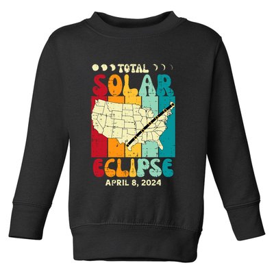 Total Solar Eclipse Usa Map Retro April 8 2024 Toddler Sweatshirt