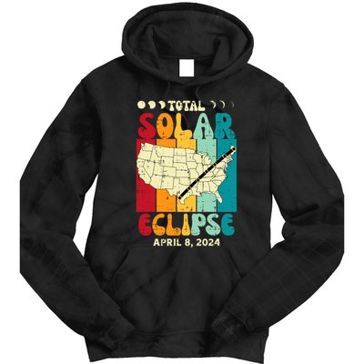 Total Solar Eclipse Usa Map Retro April 8 2024 Tie Dye Hoodie