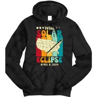 Total Solar Eclipse Usa Map Retro April 8 2024 Tie Dye Hoodie
