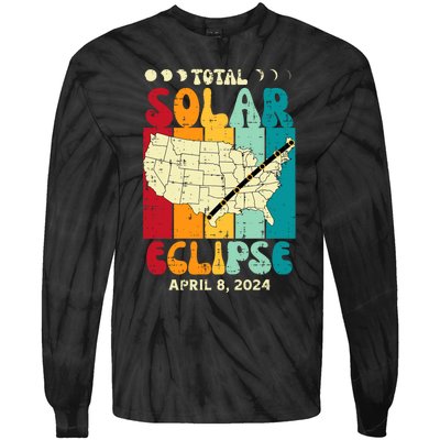 Total Solar Eclipse Usa Map Retro April 8 2024 Tie-Dye Long Sleeve Shirt