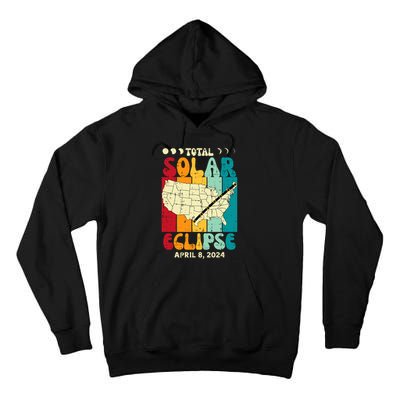 Total Solar Eclipse Usa Map Retro April 8 2024 Tall Hoodie