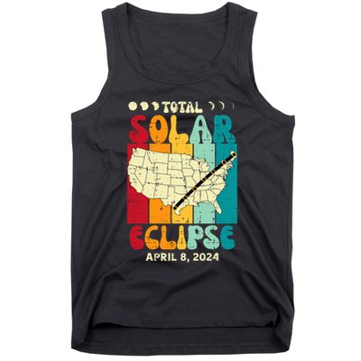 Total Solar Eclipse Usa Map Retro April 8 2024 Tank Top