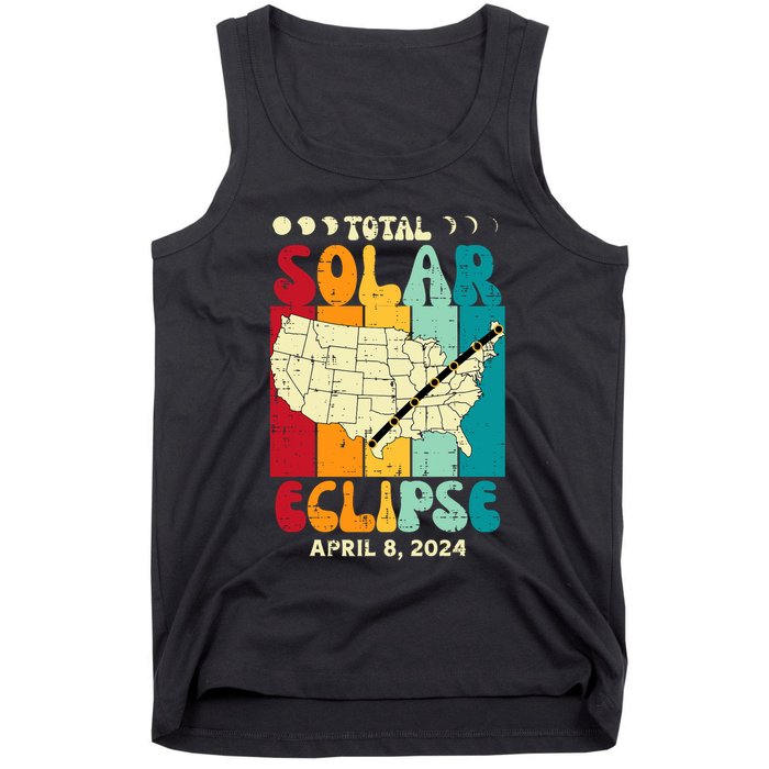 Total Solar Eclipse Usa Map Retro April 8 2024 Tank Top