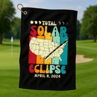 Total Solar Eclipse Usa Map Retro April 8 2024 Golf Towel