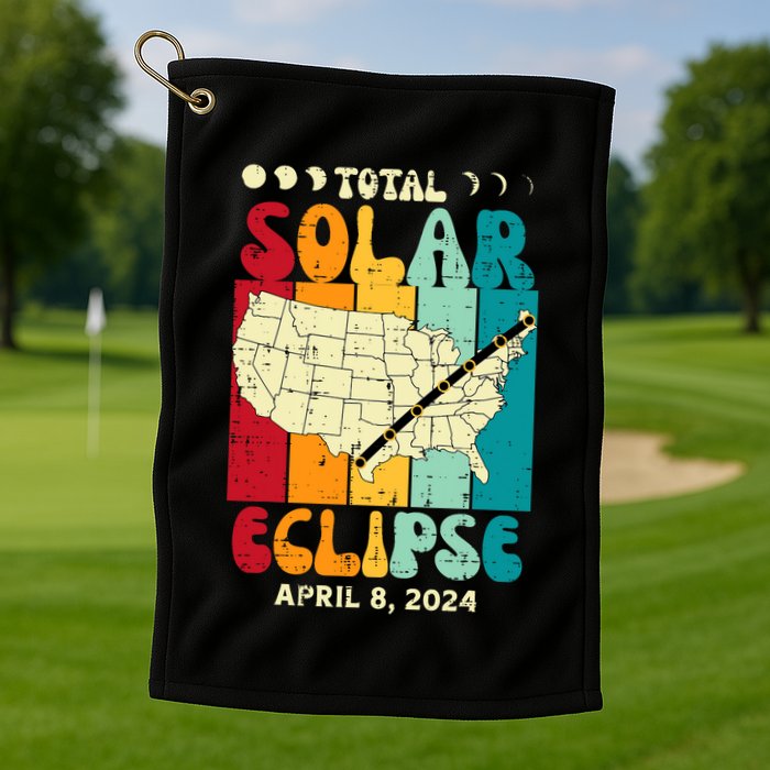Total Solar Eclipse Usa Map Retro April 8 2024 Golf Towel