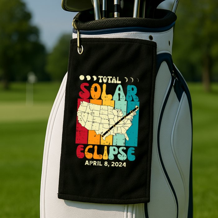 Total Solar Eclipse Usa Map Retro April 8 2024 Golf Towel