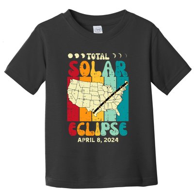 Total Solar Eclipse Usa Map Retro April 8 2024 Toddler T-Shirt