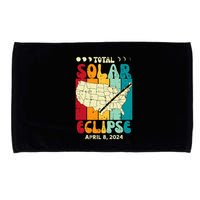 Total Solar Eclipse Usa Map Retro April 8 2024 Microfiber Hand Towel