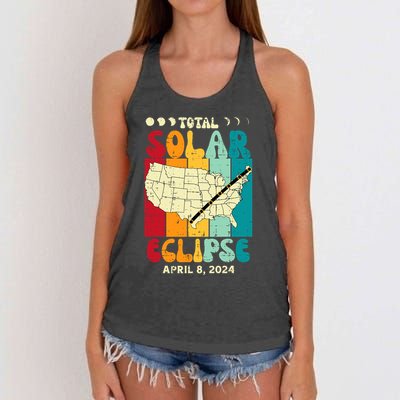 Total Solar Eclipse Usa Map Retro April 8 2024 Women's Knotted Racerback Tank