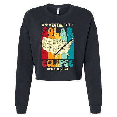 Total Solar Eclipse Usa Map Retro April 8 2024 Cropped Pullover Crew