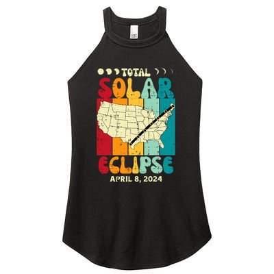 Total Solar Eclipse Usa Map Retro April 8 2024 Women's Perfect Tri Rocker Tank