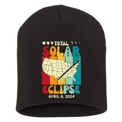 Total Solar Eclipse Usa Map Retro April 8 2024 Short Acrylic Beanie