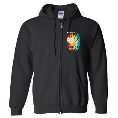 Total Solar Eclipse Usa Map Retro April 8 2024 Full Zip Hoodie