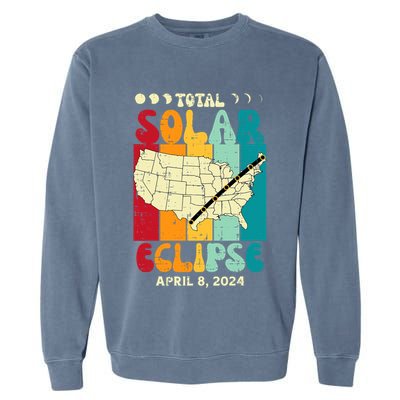 Total Solar Eclipse Usa Map Retro April 8 2024 Garment-Dyed Sweatshirt