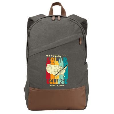 Total Solar Eclipse Usa Map Retro April 8 2024 Cotton Canvas Backpack