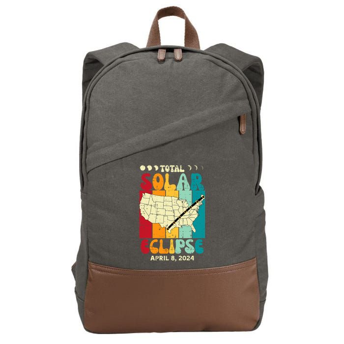Total Solar Eclipse Usa Map Retro April 8 2024 Cotton Canvas Backpack