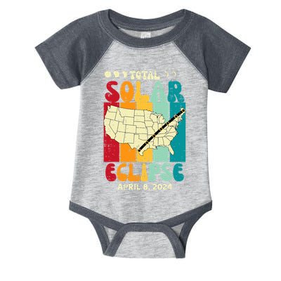 Total Solar Eclipse Usa Map Retro April 8 2024 Infant Baby Jersey Bodysuit