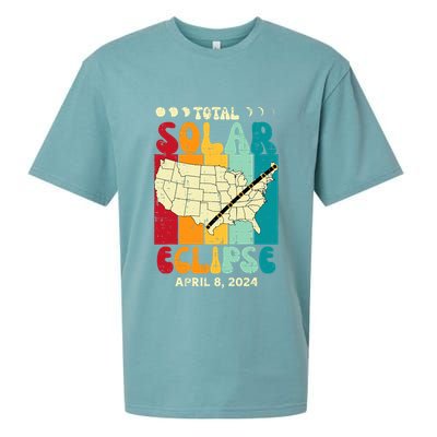 Total Solar Eclipse Usa Map Retro April 8 2024 Sueded Cloud Jersey T-Shirt