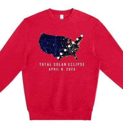 Total Solar Eclipse Map Of The Usa 4.08.2024 Premium Crewneck Sweatshirt