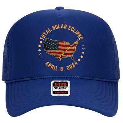 Total Solar Eclipse America April 8 2024 Usa Map Totality High Crown Mesh Back Trucker Hat