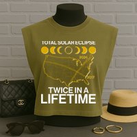 Total Solar Eclipse Twice In A Lifetime 2017 2024 Garment-Dyed Women's Muscle Tee