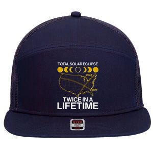 Total Solar Eclipse Twice In A Lifetime 2017 2024 7 Panel Mesh Trucker Snapback Hat