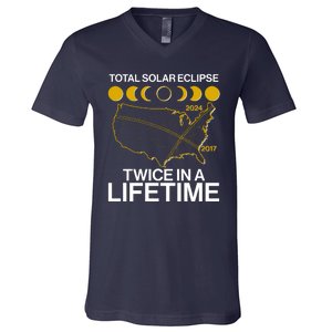 Total Solar Eclipse Twice In A Lifetime 2017 2024 V-Neck T-Shirt