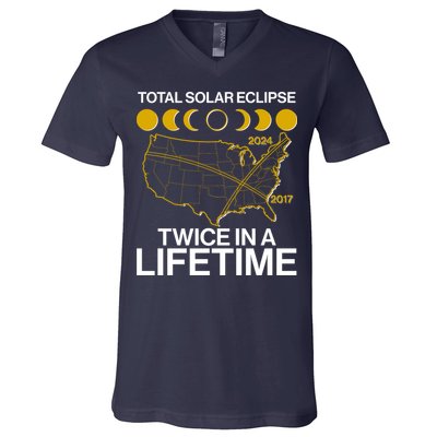 Total Solar Eclipse Twice In A Lifetime 2017 2024 V-Neck T-Shirt