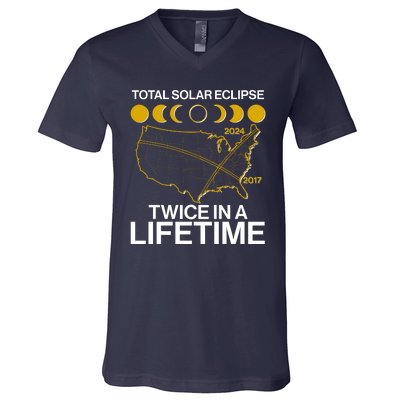 Total Solar Eclipse Twice In A Lifetime 2017 2024 V-Neck T-Shirt