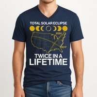 Total Solar Eclipse Twice In A Lifetime 2017 2024 V-Neck T-Shirt