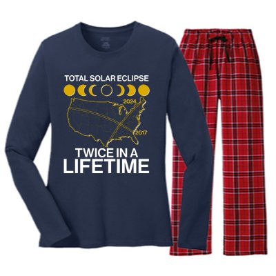 Total Solar Eclipse Twice In A Lifetime 2017 2024 Women's Long Sleeve Flannel Pajama Set 