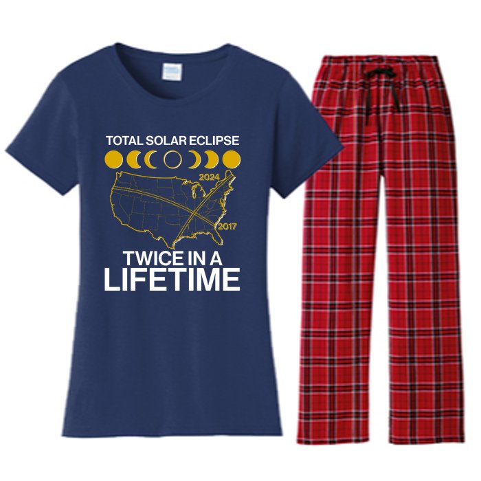 Total Solar Eclipse Twice In A Lifetime 2017 2024 Women's Flannel Pajama Set