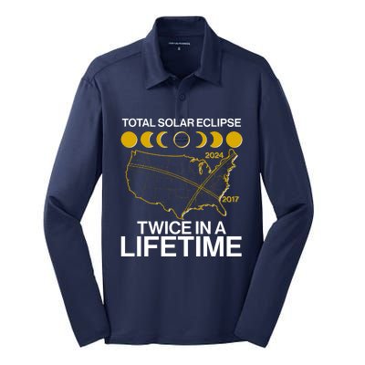 Total Solar Eclipse Twice In A Lifetime 2017 2024 Silk Touch Performance Long Sleeve Polo