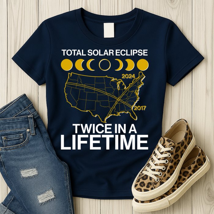 Total Solar Eclipse Twice In A Lifetime 2017 2024 Womens T-Shirt