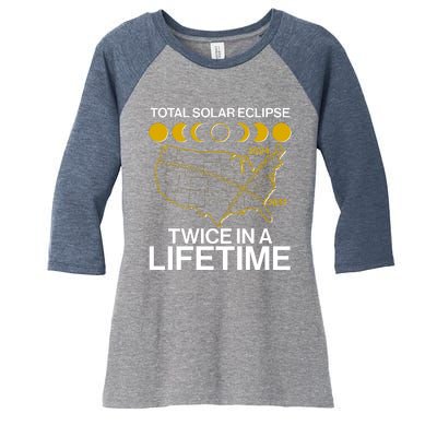 Total Solar Eclipse Twice In A Lifetime 2017 2024 Women's Tri-Blend 3/4-Sleeve Raglan Shirt