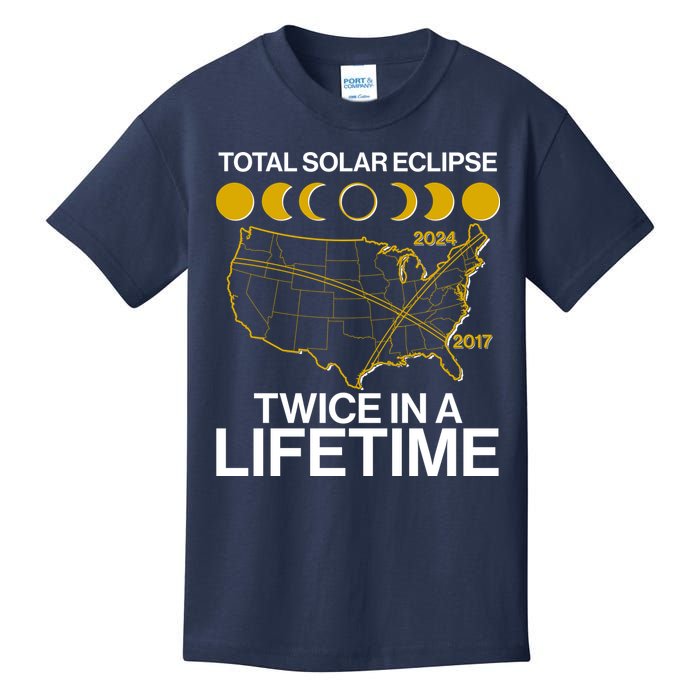 Total Solar Eclipse Twice In A Lifetime 2017 2024 Kids T-Shirt
