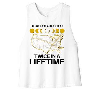 Total Solar Eclipse Twice In A Lifetime 2017 2024 Women's Racerback Cropped Tank