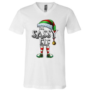 The Sassy Elf Matching Family Funny Christmas Elf V-Neck T-Shirt