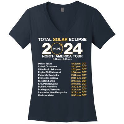 Total Solar Eclipse April 8 2024 North America Dates Women's V-Neck T-Shirt