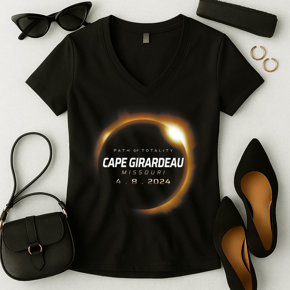 Total Solar Eclipse 2024 Cape Girardeau Missouri April 2024 Women's V-Neck T-Shirt