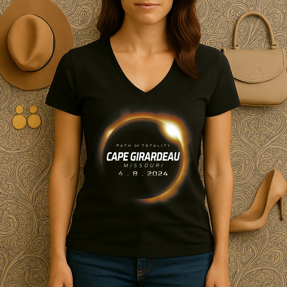 Total Solar Eclipse 2024 Cape Girardeau Missouri April 2024 Women's V-Neck T-Shirt